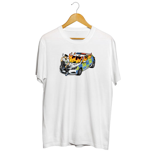 Burning Car T-shirt (white)